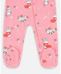 Deux par Baby Girls One-Piece Cotton Pajama Pink Cat Print