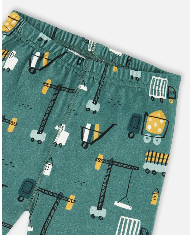 Deux par Baby Boy Two-Piece Cotton Pajama Set Teal Construction Print