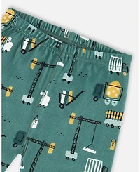 Deux par Baby Boy Two-Piece Cotton Pajama Set Teal Construction Print
