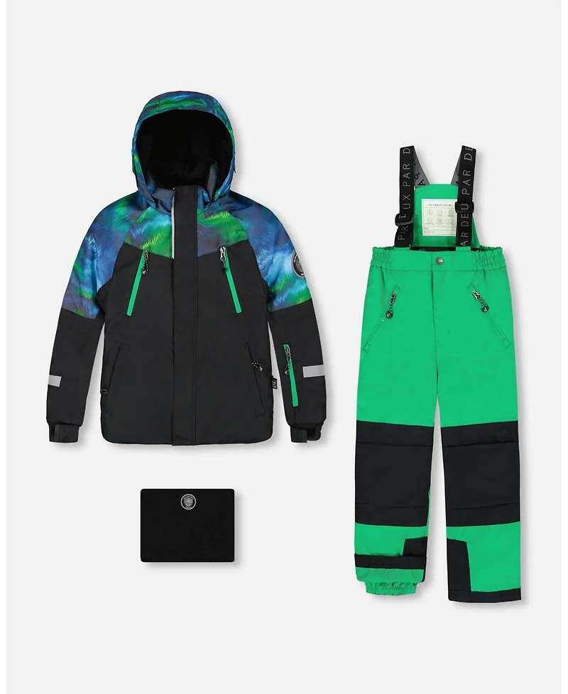 Deux par Boy Two-Piece Play Snowsuit with Colorblocked Jacket Green
