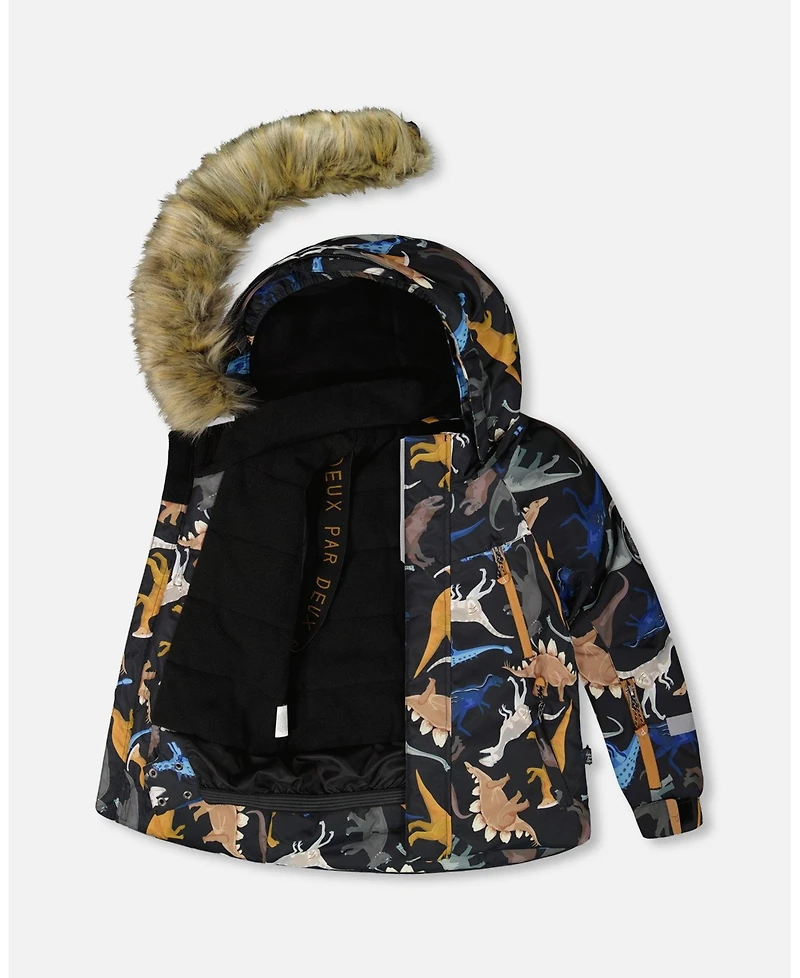 Deux par Boy Two-Piece Play Snowsuit with Printed Dinosaurs Jacket Brown - Child