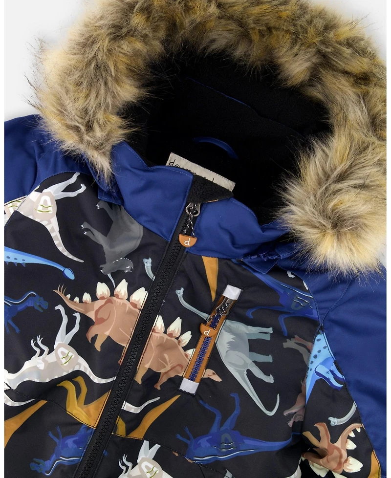 Deux par Toddler Boys One-Piece Play Snowsuit Black Dinosaur Print - Toddler|Child