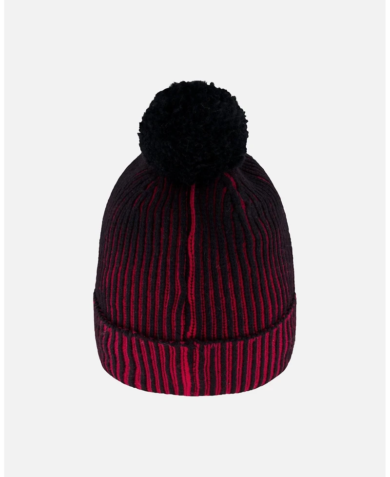Deux par Boy Lined Knit Pompom Hat Red and Black - Toddler|Child