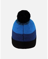 Deux par Boy Winter Knit Hat with Pompom and Lining Black Blue - Toddler|Child