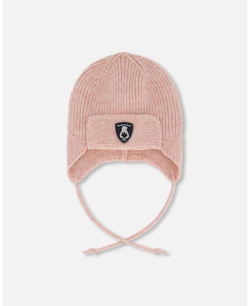 Deux par Baby Girl Lined Knit Hat with Ears and Strings Dusty Pink - Baby|Toddler