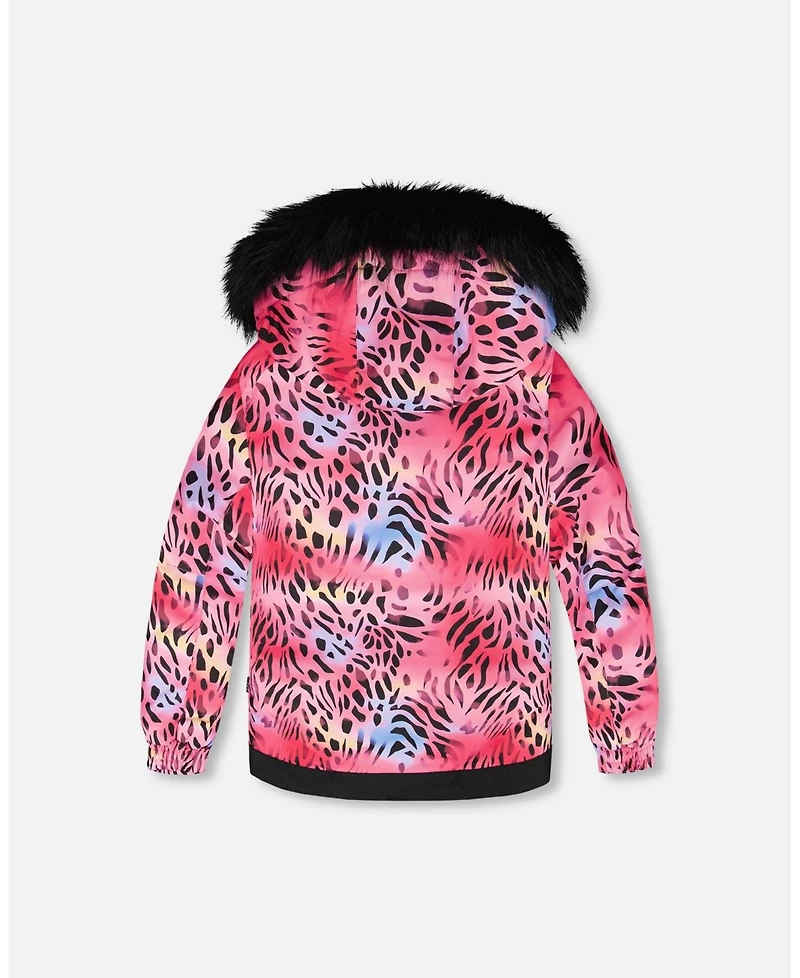 Deux par Girl Two-Piece Play Snowsuit with Multicolor Print Jacket and Solid Pant Black - Child