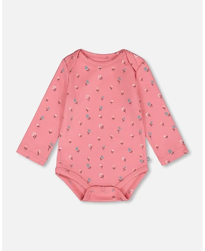 Deux par Baby Girl Cotton Long Sleeve Romper Pink Floral