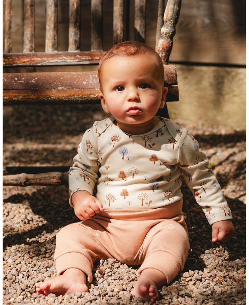 Deux par Baby Boy Cotton Onesie Beige Tree Print