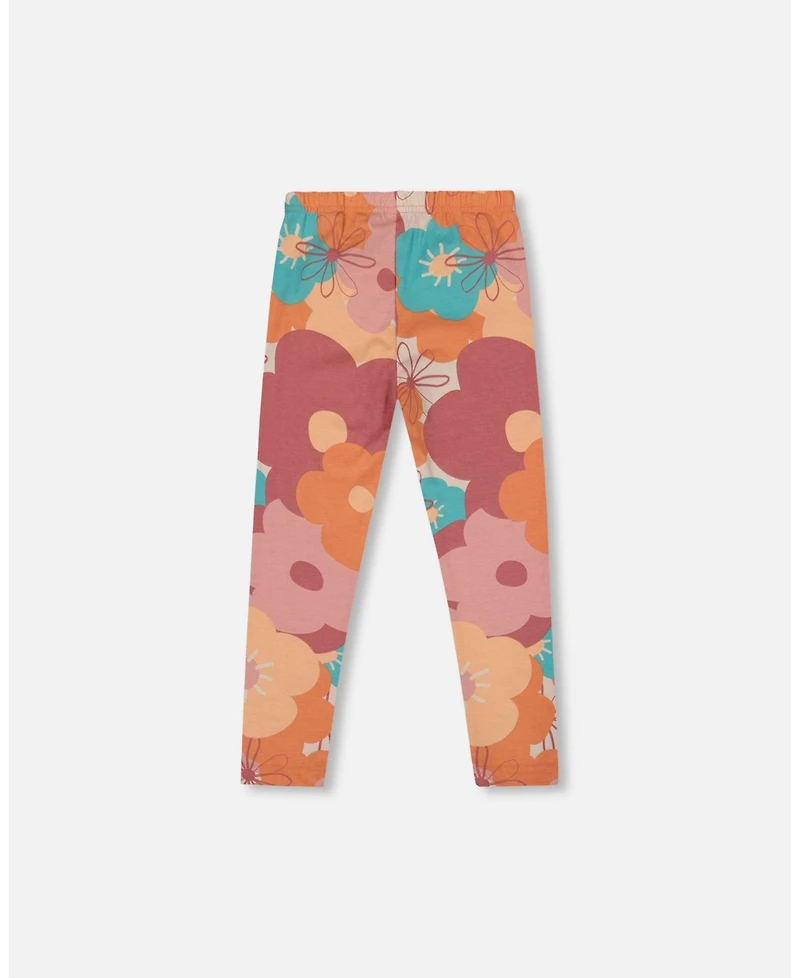 Deux par Deux Girl Cotton Jersey Leggings with Coral Flowers - Toddler|Child