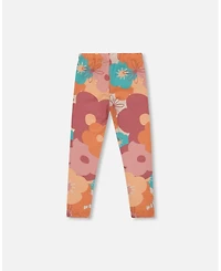 Deux par Deux Girl Cotton Jersey Leggings with Coral Flowers - Toddler|Child
