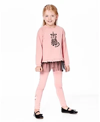 Deux par Girl Cotton Leggings Dusty Pink with Unicorn Print