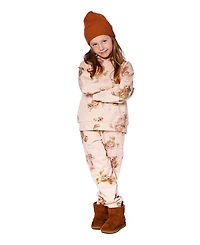 Deux par Girl Glittering French Terry Sweatpants Beige Teddy Bear Print