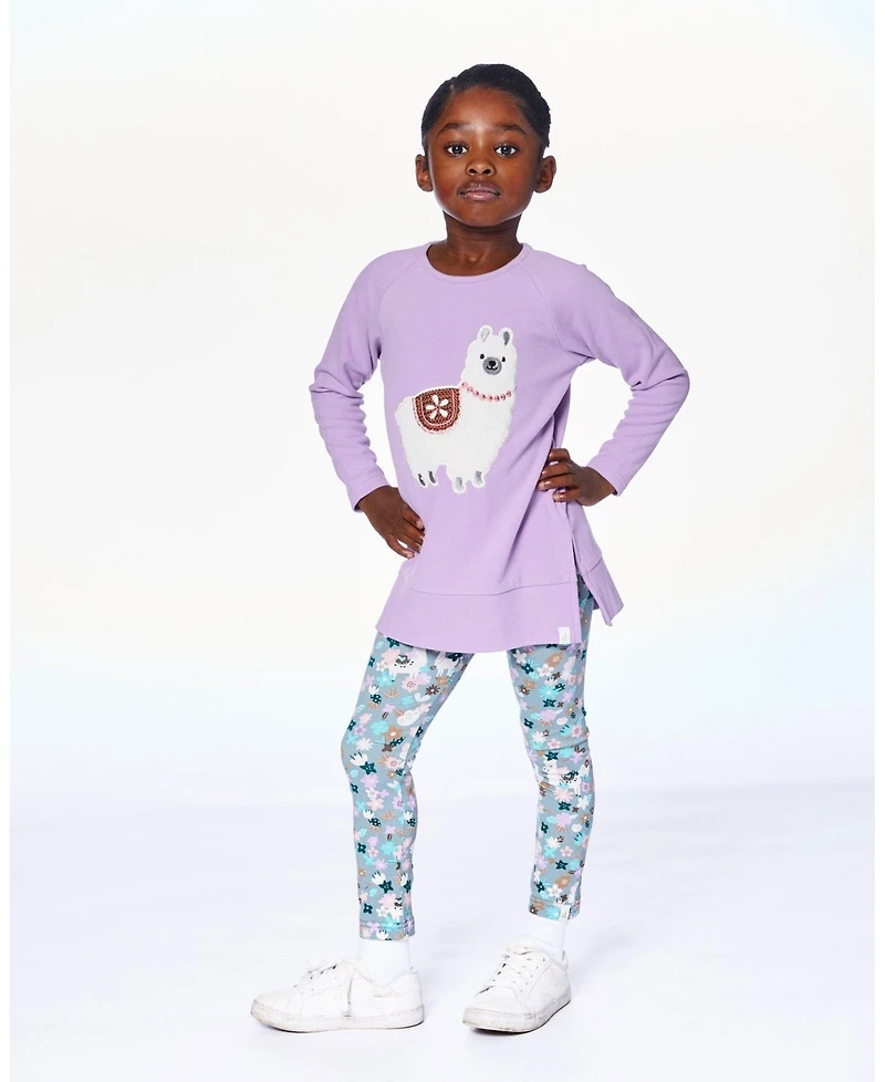 Deux par Big Girls Cotton Leggings Blue Llama Print
