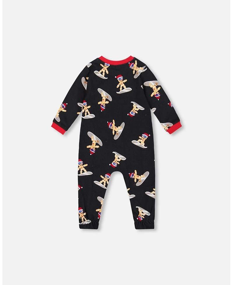 Deux par Baby Boy One-Piece Cotton Pajama Black Cookie Print
