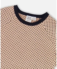 Deux par Girl Long Sleeve Knit Sweater Dress Black and Beige