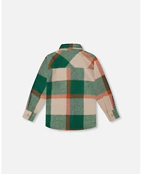 Deux par Boy Long Sleeve Yarn Dyed Plaid Shirt Green and Orange