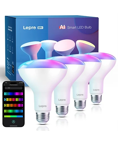 Lepro 60-Watt Equivalent Ai Smart BR30 Color Changing Flood Led Light Bulb, Rgbcct Dimmable Voice Control (4-Bulb)
