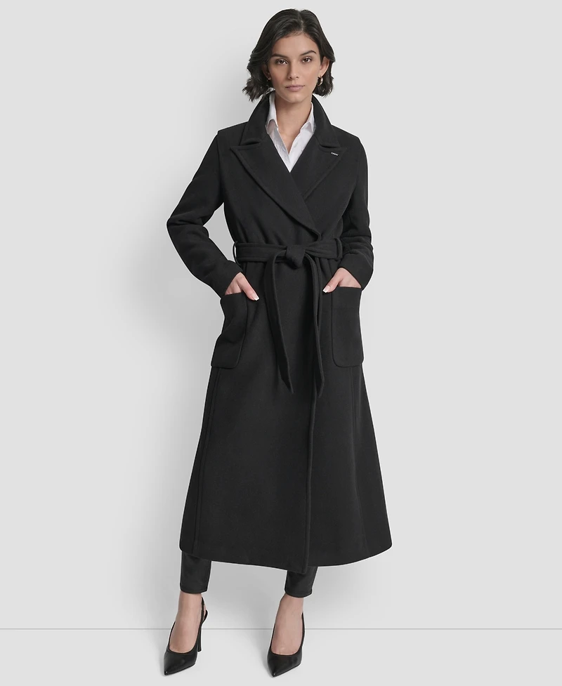 Dkny Women's Notch Collar Belted Wrap Coat