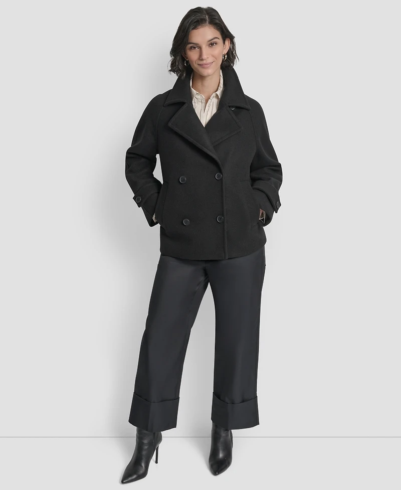 Dkny Petite Short Double Breasted Collared Coat