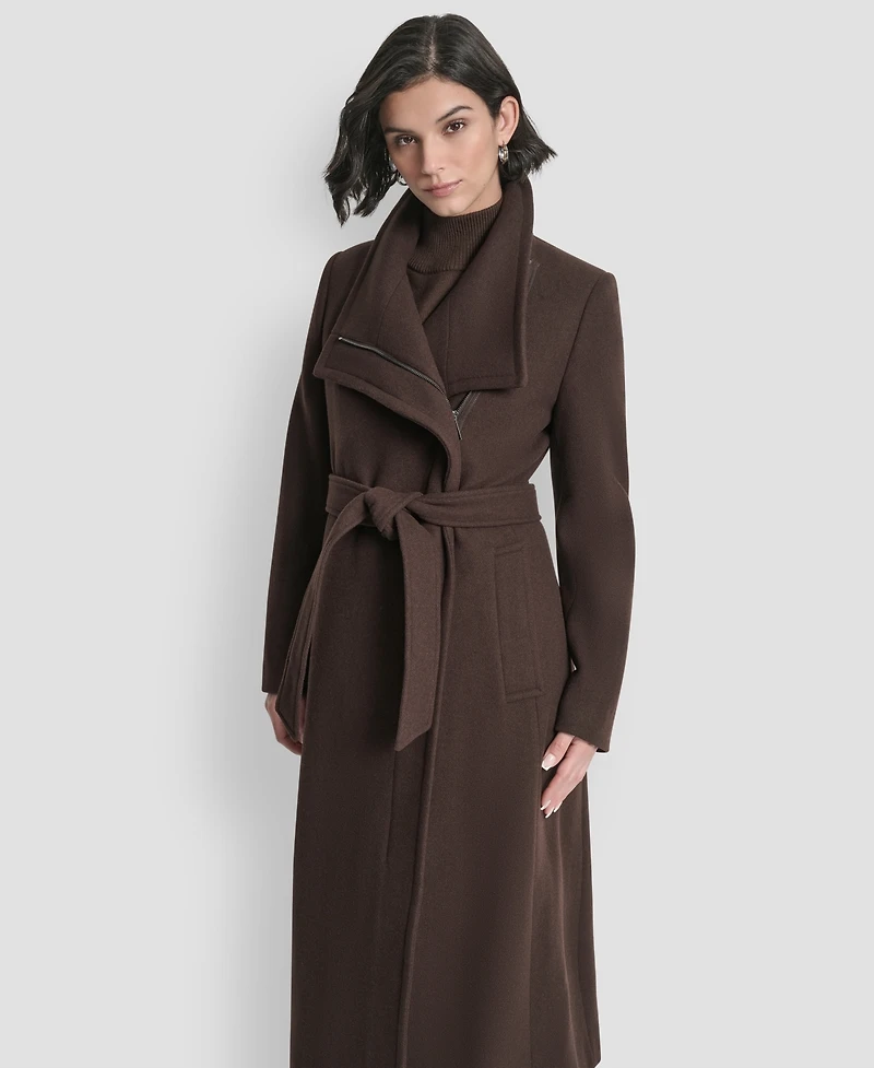 Dkny Women's Wing Collar Asymmetrical Wrap Coat
