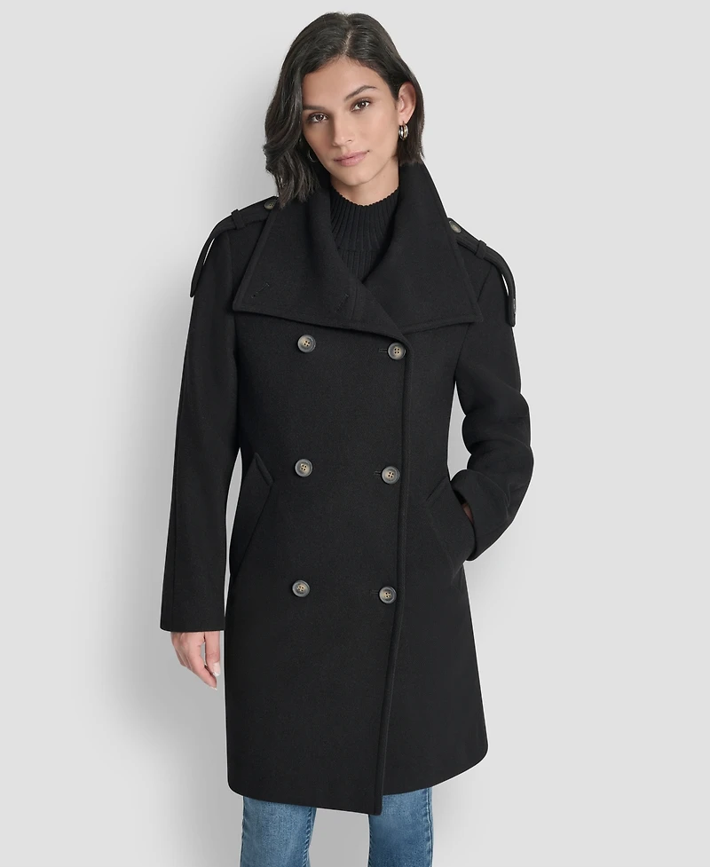 Dkny Women's Double-Breasted Funnel Neck Military Coat