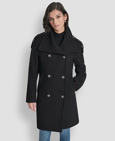 Dkny Women's Double-Breasted Funnel Neck Military Coat