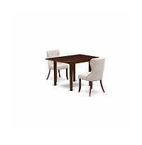 East West Furniture dining room table set of two amazing kitchen chairs with Linen Fabric Doeskin color and a stunning drop leaf rectangle kitchen tab