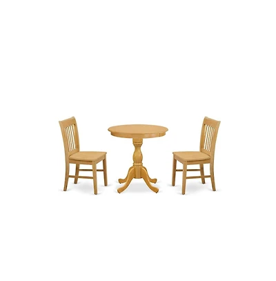 East West Furniture 3-Pc Kitchen Table Set - 2 Dining Room Chairs and 1 Modern Dining Table (Oak Finish)