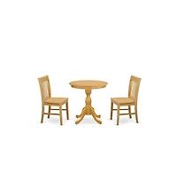 East West Furniture 3-Pc Kitchen Table Set - 2 Dining Room Chairs and 1 Modern Dining Table (Oak Finish)
