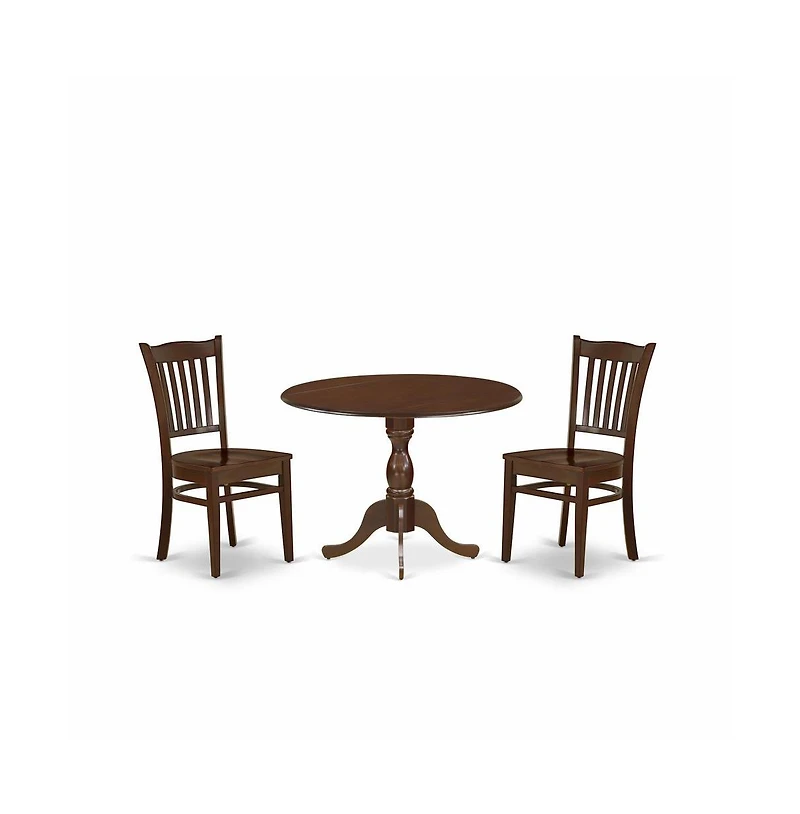 East West Furniture 3 Piece Dining Room Table Set - Mahogany Small Dining Room Table and 2 Wooden Dining Chairs with Slatted Back - Mahogany Finish