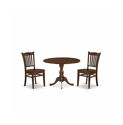 East West Furniture 3 Piece Dining Room Table Set - Mahogany Small Dining Room Table and 2 Wooden Dining Chairs with Slatted Back - Mahogany Finish
