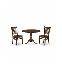 East West Furniture 3 Piece Dining Room Table Set - Mahogany Small Dining Room Table and 2 Wooden Dining Chairs with Slatted Back - Mahogany Finish