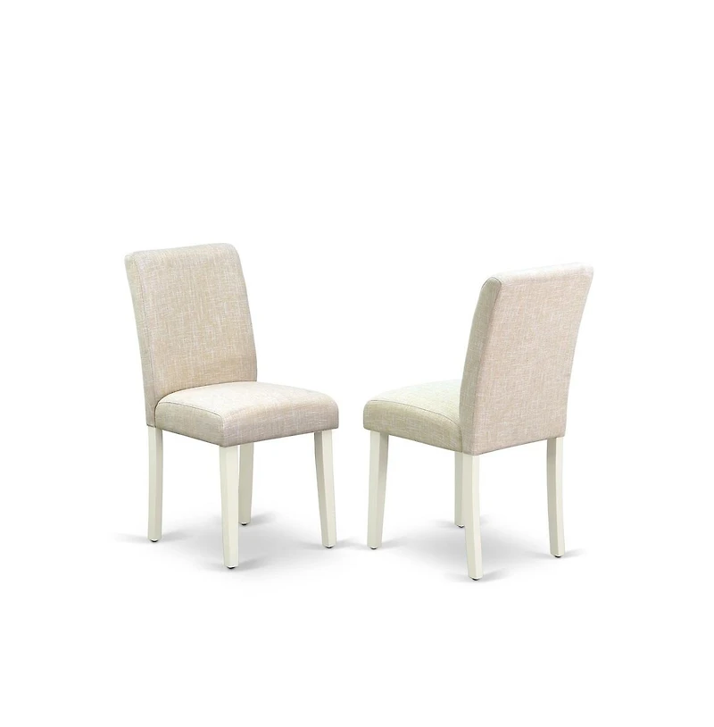 East West Furniture 3 Pc Kitchen Table Set - 1 Pedestal Table and 2 Light Beige Parson Chairs - Linen White Finish