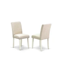 East West Furniture 3 Pc Kitchen Table Set - 1 Pedestal Table and 2 Light Beige Parson Chairs - Linen White Finish