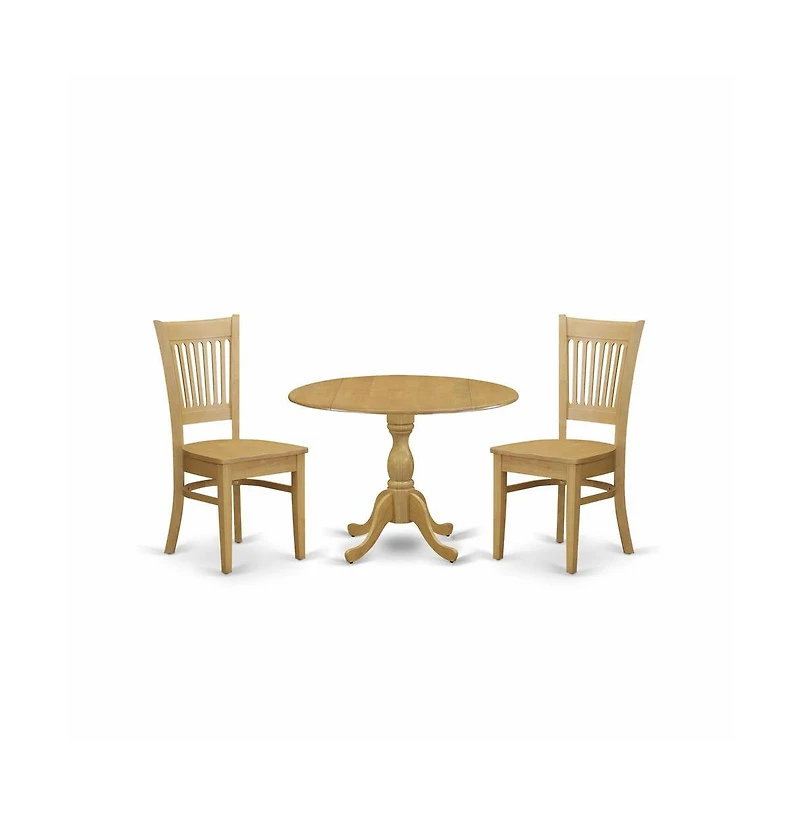 East West Furniture 3 Piece Kitchen Dining Table Set - Oak Dining Room Table and 2 Oak Chairs for Dining Room with Slatted Back - Oak Finish
