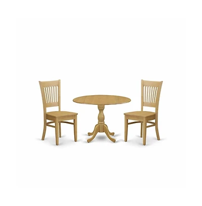 East West Furniture 3 Piece Kitchen Dining Table Set - Oak Dining Room Table and 2 Oak Chairs for Dining Room with Slatted Back - Oak Finish