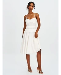 Miss Circle Women's Maelis White Eyelet Drop Waist Cotton Midi Dress