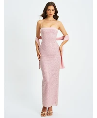 Miss Circle Women Raizel Pink Beaded Sequin Bodycon Gown with Scarf