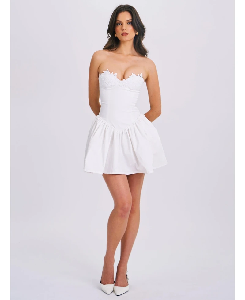 Miss Circle Women's Sacha White Lace Drop Waist Corset Puffy Mini Dress
