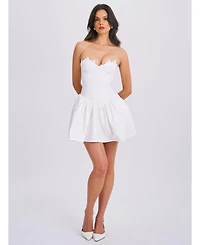 Miss Circle Women's Sacha White Lace Drop Waist Corset Puffy Mini Dress