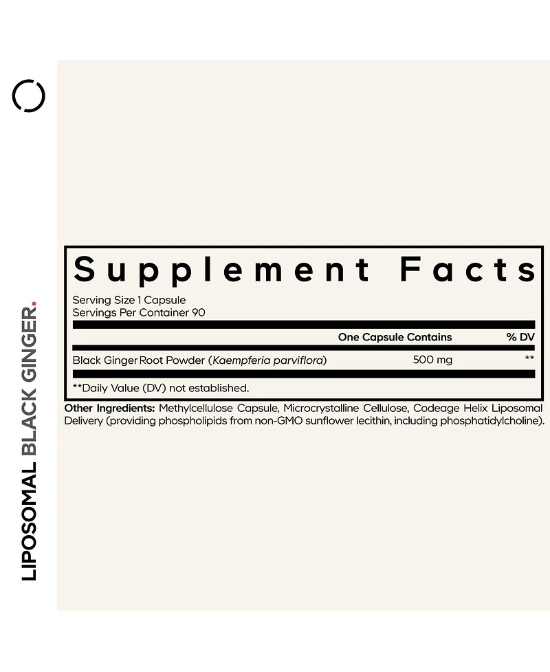 Codeage Liposomal Black Ginger Supplement - Kaempferia Parviflora Root Powder - 3-Month Supply - Ginger Root Pills