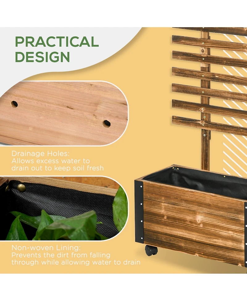 Outsunny Raised Garden Bed, Wooden Planter with Trellis, and Wheels,