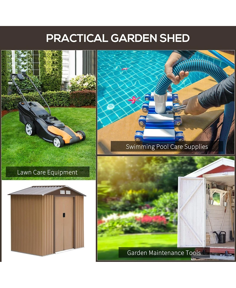 Outsunny 7 ft x 4 ft Outdoor Galvanized Metal Garden Storage Shed with Doors,