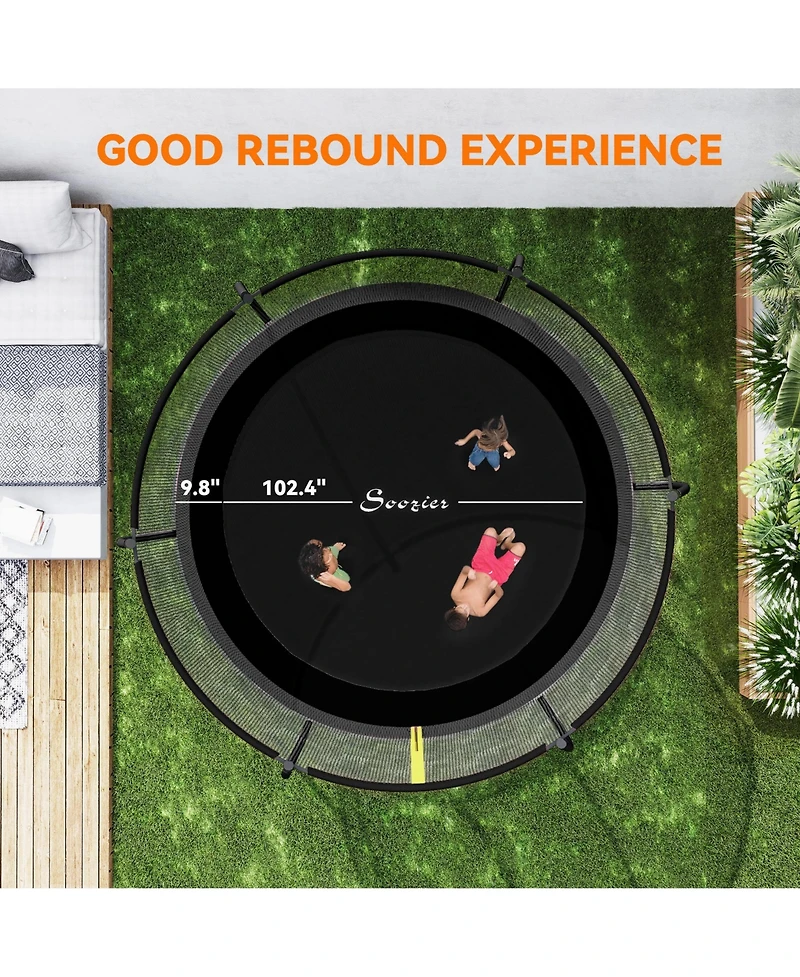 Soozier 10ft Outdoor Trampoline with Net Enclosure, Curved Poles