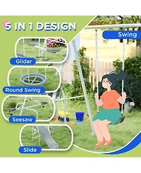Outsunny 4-in-1 Kids Metal Swing Set for Backyard