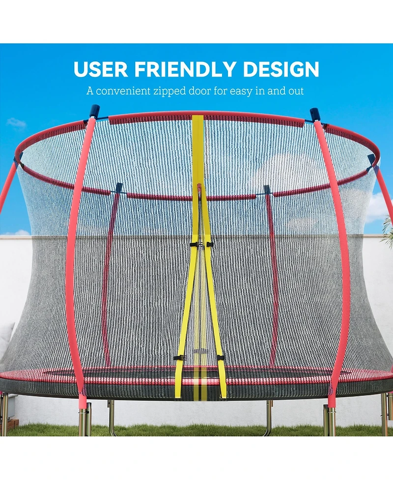 Soozier 10ft Outdoor Trampoline with Net Enclosure, Curved Poles,