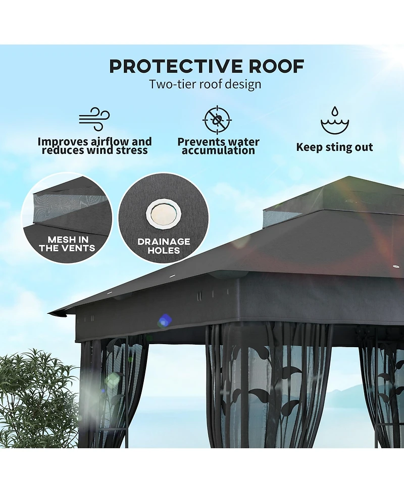 Outsunny 10' x 10' Outdoor Gazebo with Shelf and Netting, UV30+ Protected