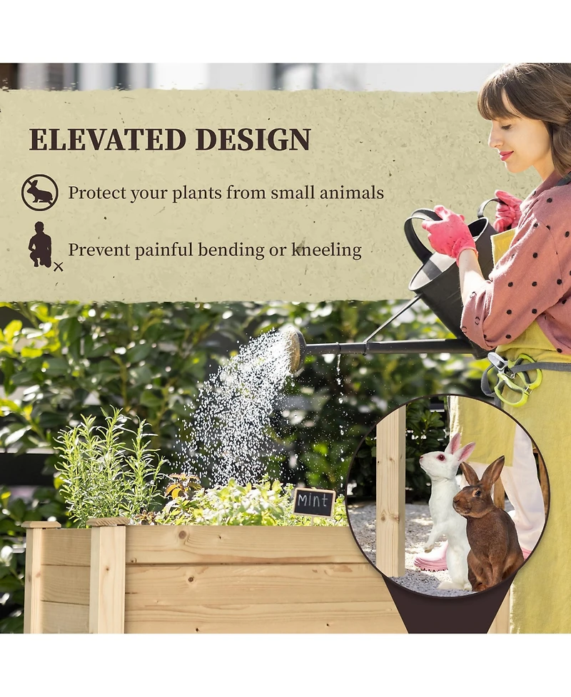Outsunny Elevated Natural Garden Plant Sd Outdoor Flower Bed Box Wooden
