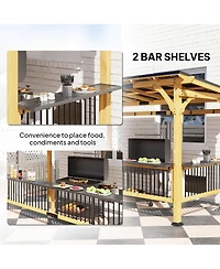 Outsunny 13' x 6' Wooden Grill Gazebo, Hardtop Outdoor Bbq Gazebo, Natural