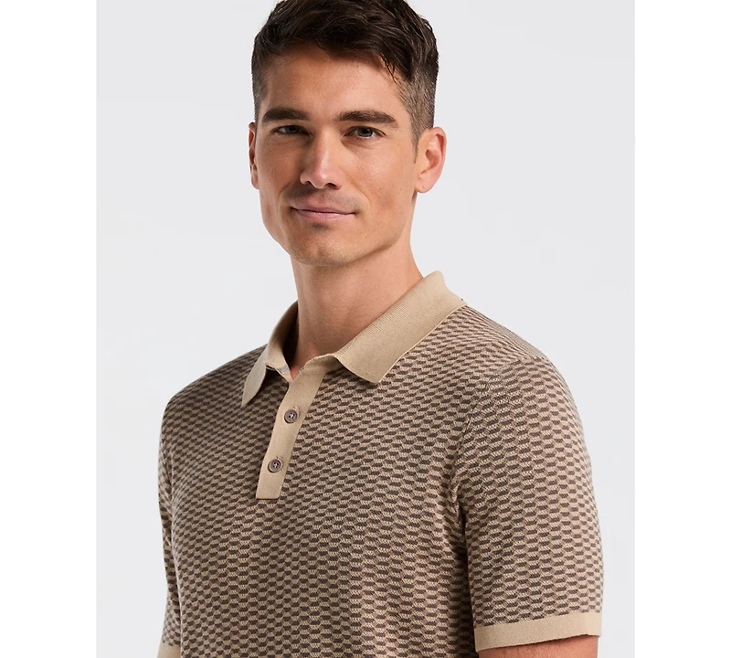 Perry Ellis Men's Cotton Modal Geo Short Sleeve Polo Sweater